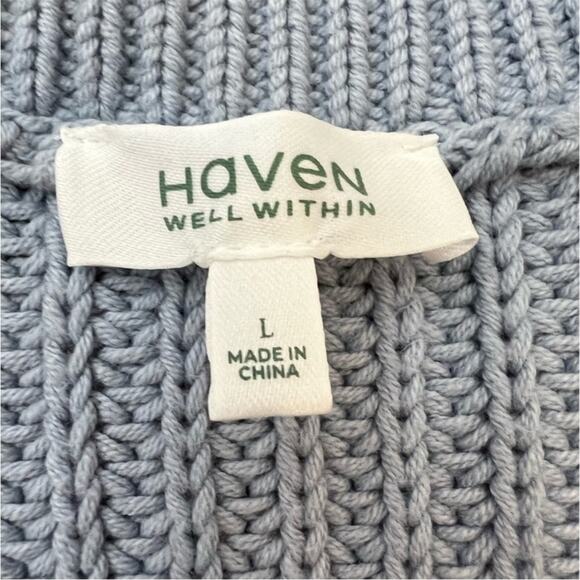 Blue Quarter Button V Neck Chunky Knit Sweater Fisherman Nautical Preppy - Med - Picture 7 of 10
